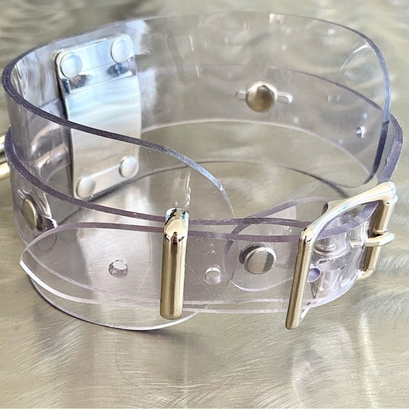 ZANA BAYNE Transparent Oversized Choker O-Ring Collar 2.5" Silver + Clear PVC - Picture 6 of 7